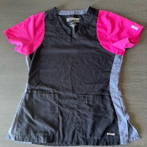 Grey's Anatomy Black and Pink Scrub Top with Gray Accents
